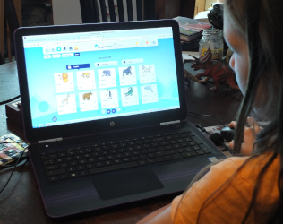 working on computer at home