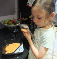 weighing lentils