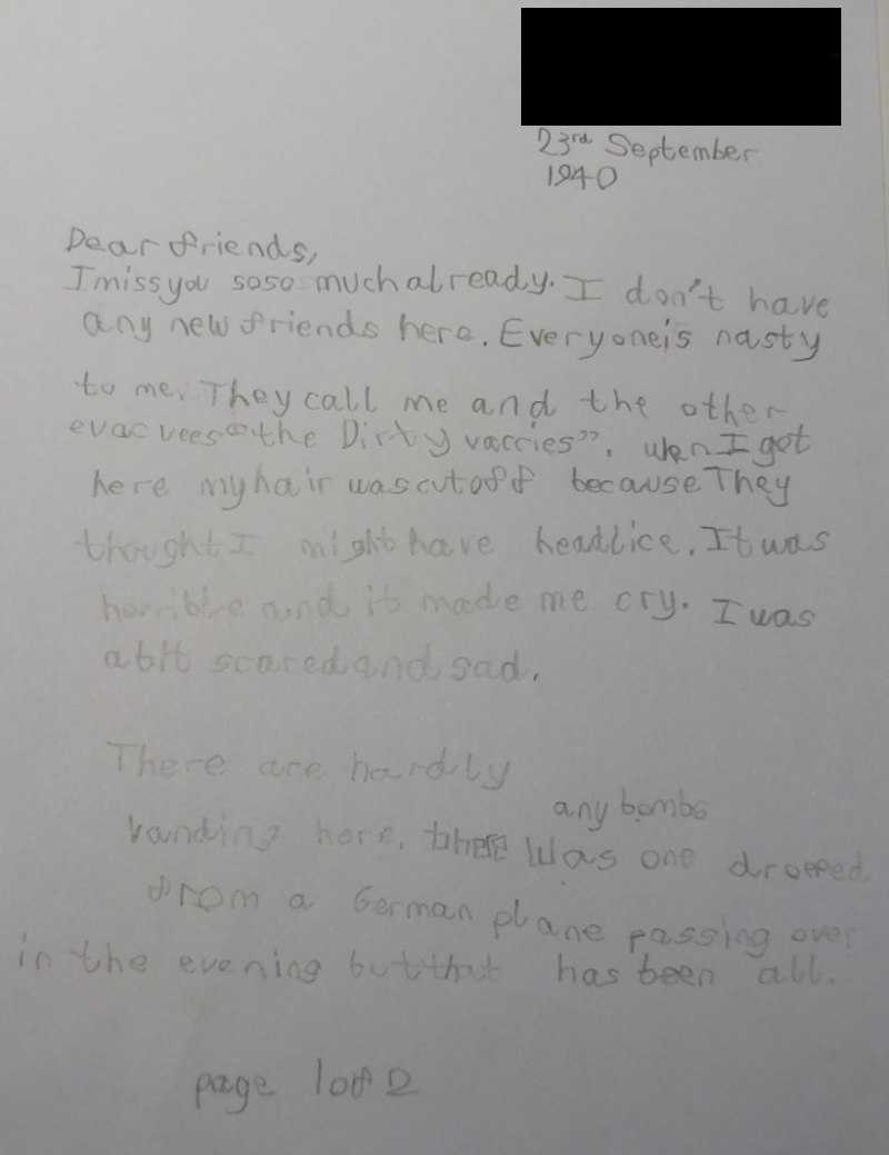 Photograph of the first page of the letter